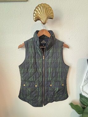 British Khaki Quilted Navy and Green Plaid Vest - Women's